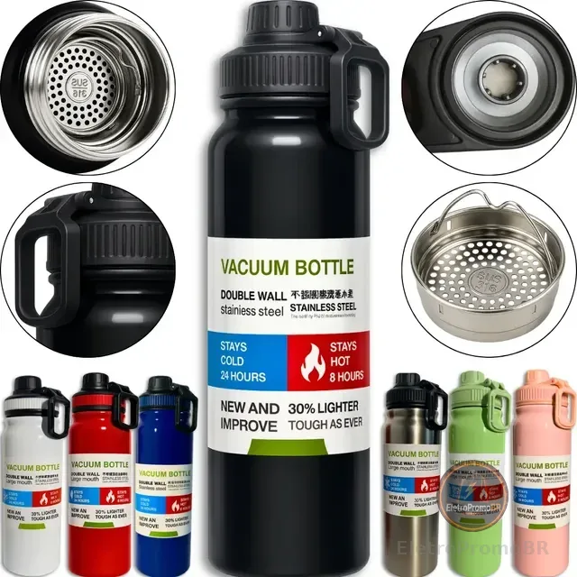 Garrafa Térmica Água Squeeze Alça Inox Academia Quente Frio