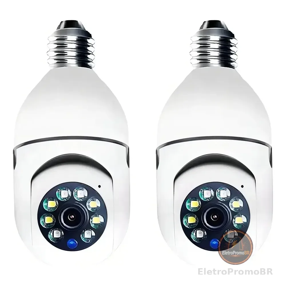Kit 2 Câmeras Segurança 360º Jortan Wifi Ip Hd Visão Noturna Lâmpada Camera Lâmpada Wifi 360