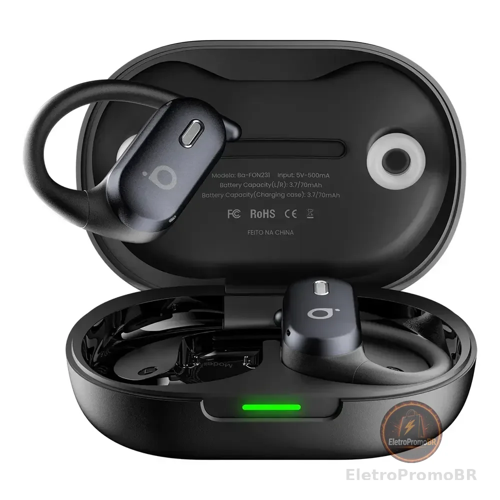 Fone De Ouvido Basike Bluetooth Sem Fio Esportivo, Profissional Fone De Ouvido Corrida Com Gancho Microfone, Ipx6 A Prova D'água, Anc Cancelamento De Ruído Ativo Fone De Ouvido Tws Preto