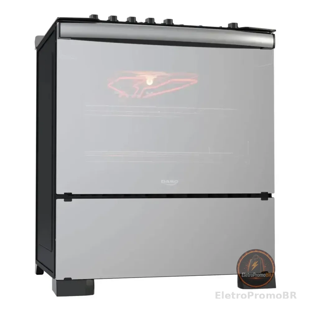 Fogão 5 Bocas Dako Diplomata Glass Style Com Frente Espelhada Mesa De Vidro E Grill Com Timer E Tripla Chama Bivolt Preto/espelhado 127/220v