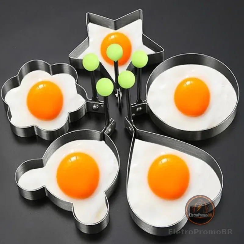 5 peças Molde Forma Omeleteira Panqueca Ovo Frito Aço Inox (4034)