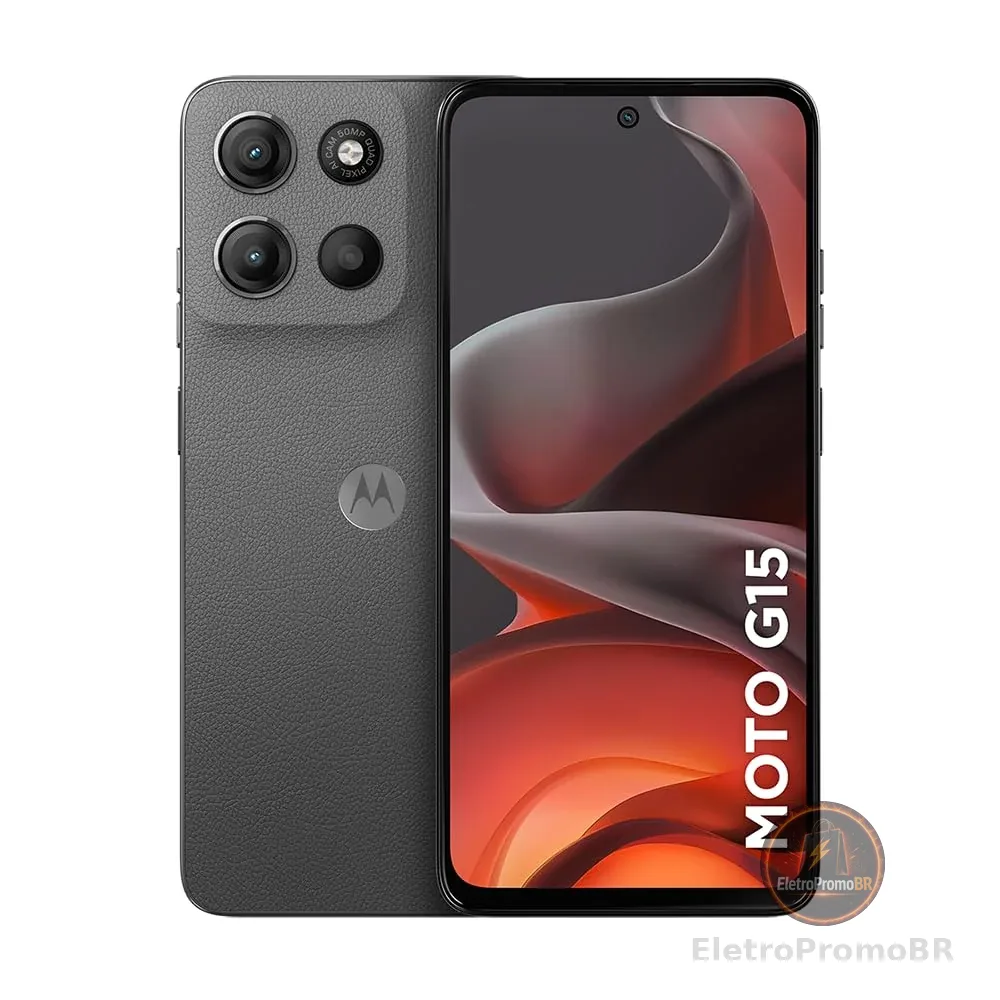 Smartphone Motorola Moto g15-256GB 12GB (4GB RAM+8GB Ram Boost) e Camera 50MP com AI e Night Vision Bateria de 5200 mAh Tela FHD+ 6.7" com Superbrilho NFC - Grafite