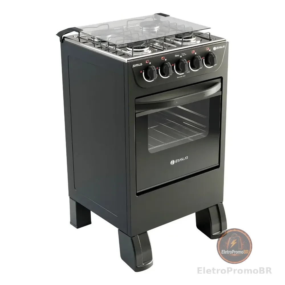 Fogão New Sirius 4 Bocas Mesa Inox Braslar Cor Preto