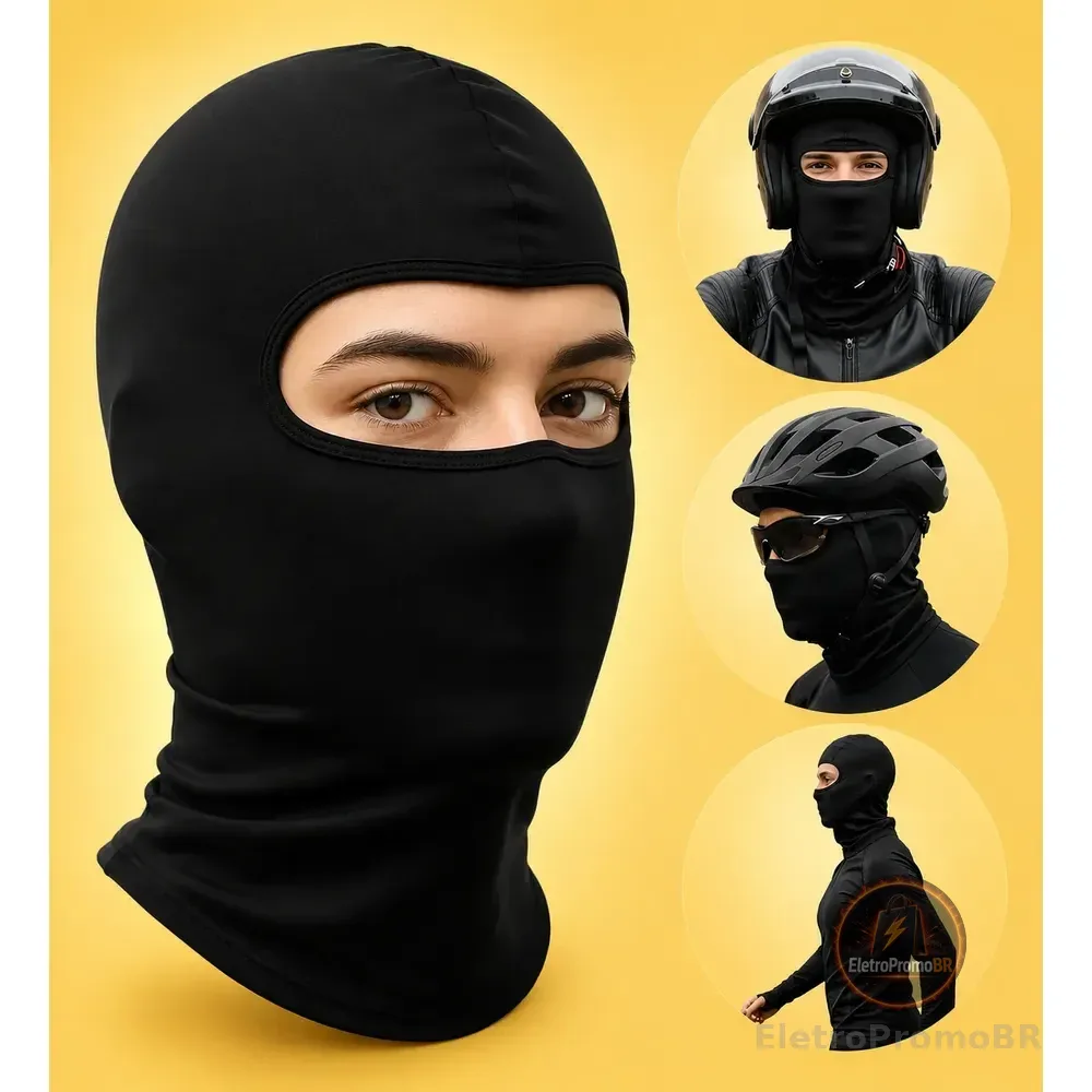 Touca Balaclava Premium Ninja Unissex Preto Proteção Uv50+ Preto Liso Único