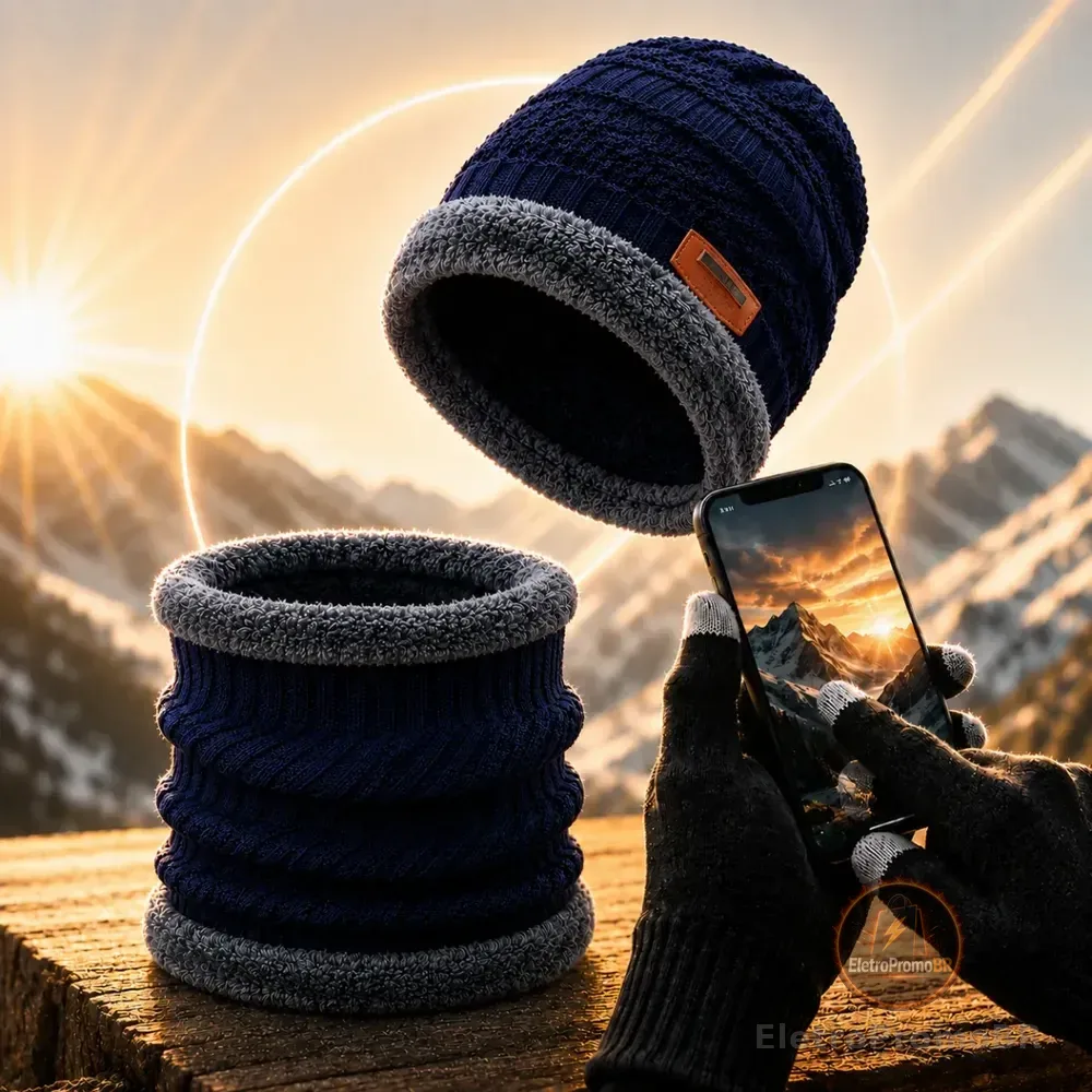 Kit Touca Gorro Cachecol Luva Touch Inverno Frio Masculino Azul Un Lisa