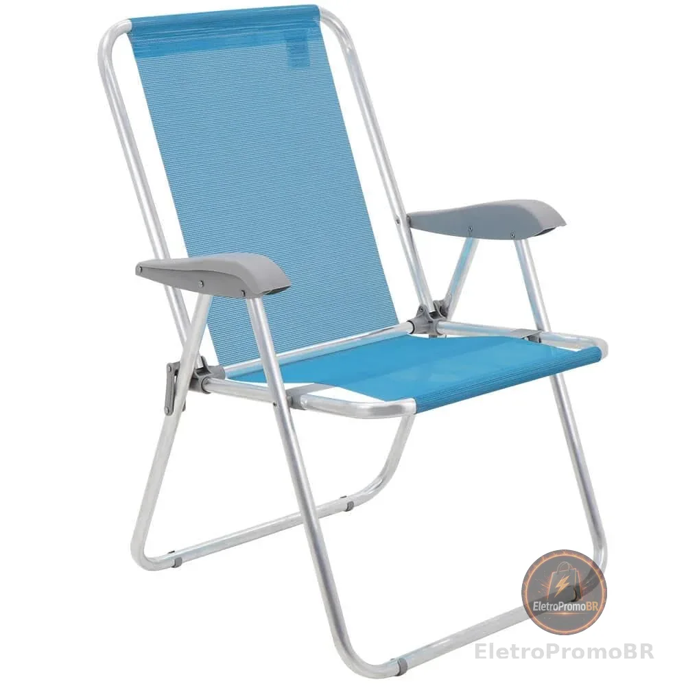 Cadeira de Praia Tramontina Creta Master em Alumínio com Assento Azul