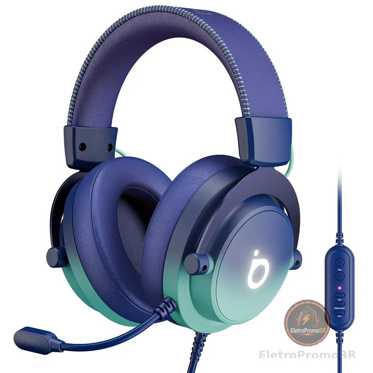 Basike Fone de ouvido jogos para PC - Headset Gamer Pro com Microfone, Modo FPS/Música, com som surround 7.1, Falante de 50mm, USB Compatível com Win7/10/11/MAC/PS4/PS5 (Azul)