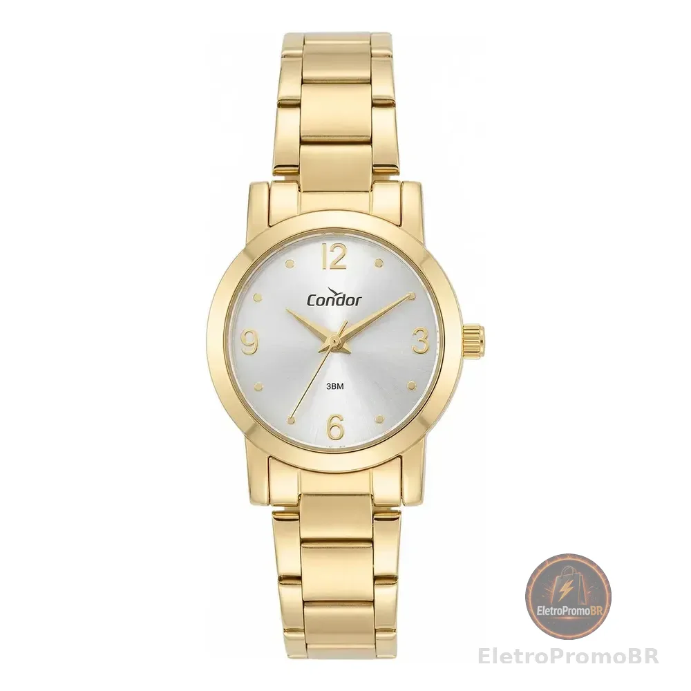 Relógio Condor Feminino Dourado De Aço Inoxidável Branco