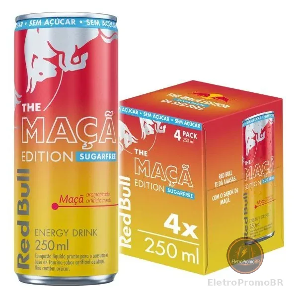 Pack De 4 Latas Red Bull Energético, Maçã Sem Açúcar, 250ml