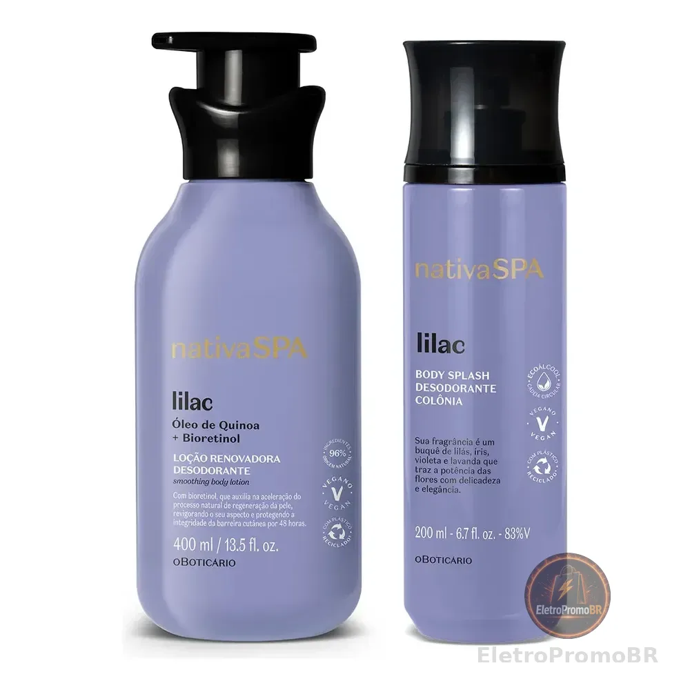 Combo Nativa Spa Lilac: Loção Corporal 400ml + Body Splash 200ml
