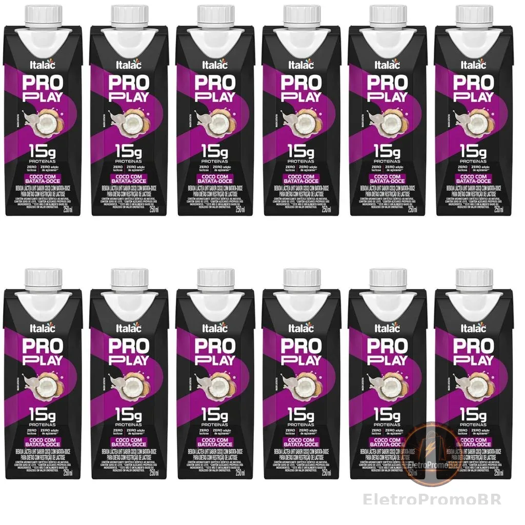 Kit 12x Bebida Lactea Zero Lactose Pro Play Caixa De 250ml Italac