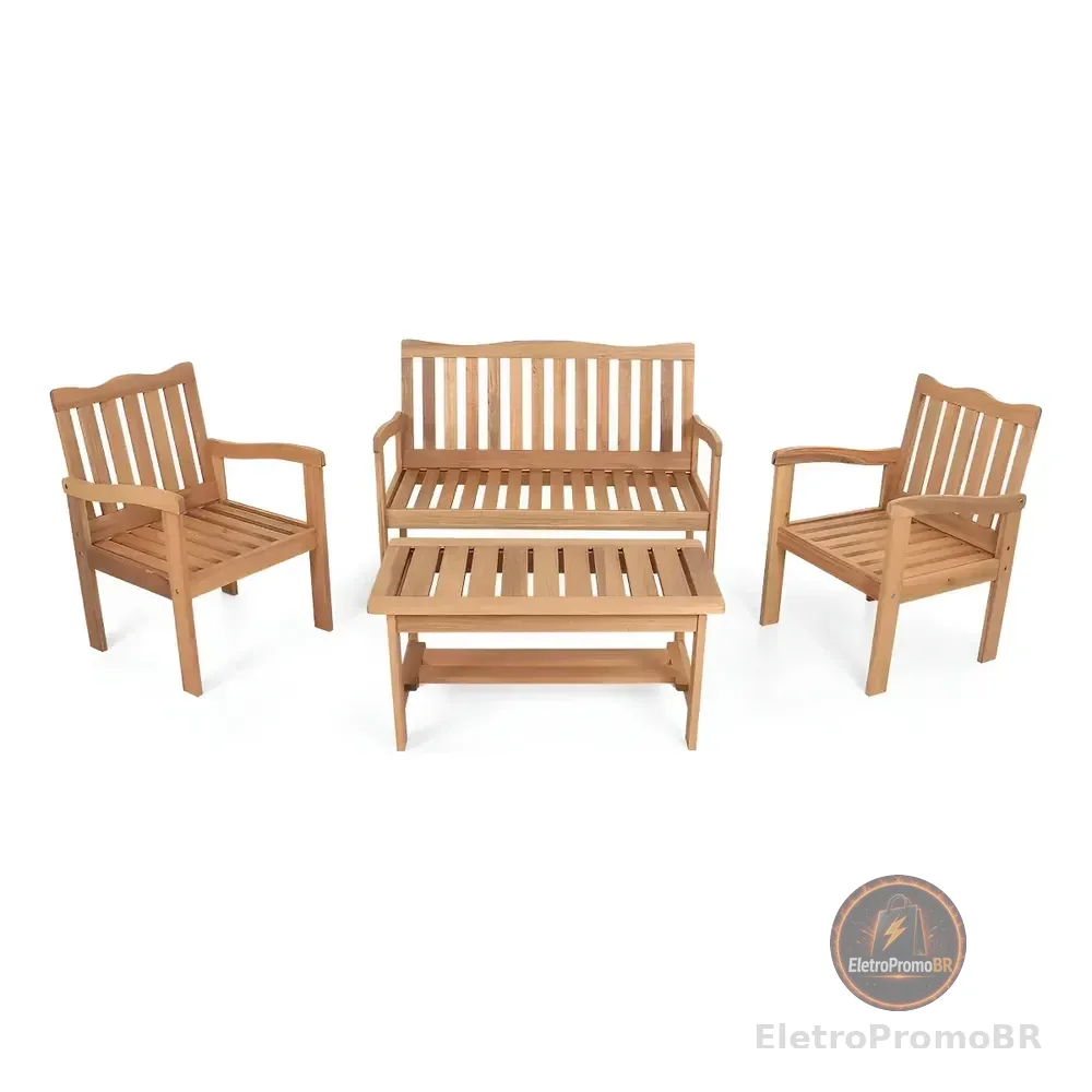 Conjunto Jardim Madeira Eucalipto 4 Peças Yescasa Mesa Centro Marrom
