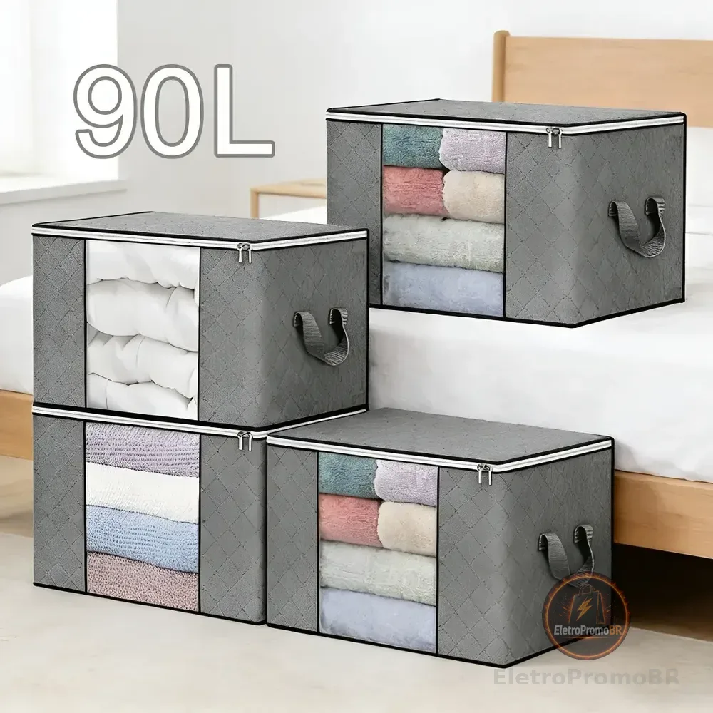Kit 4un Saco Organizador Edredon Cobertor Multiuso Dobrável Cinza