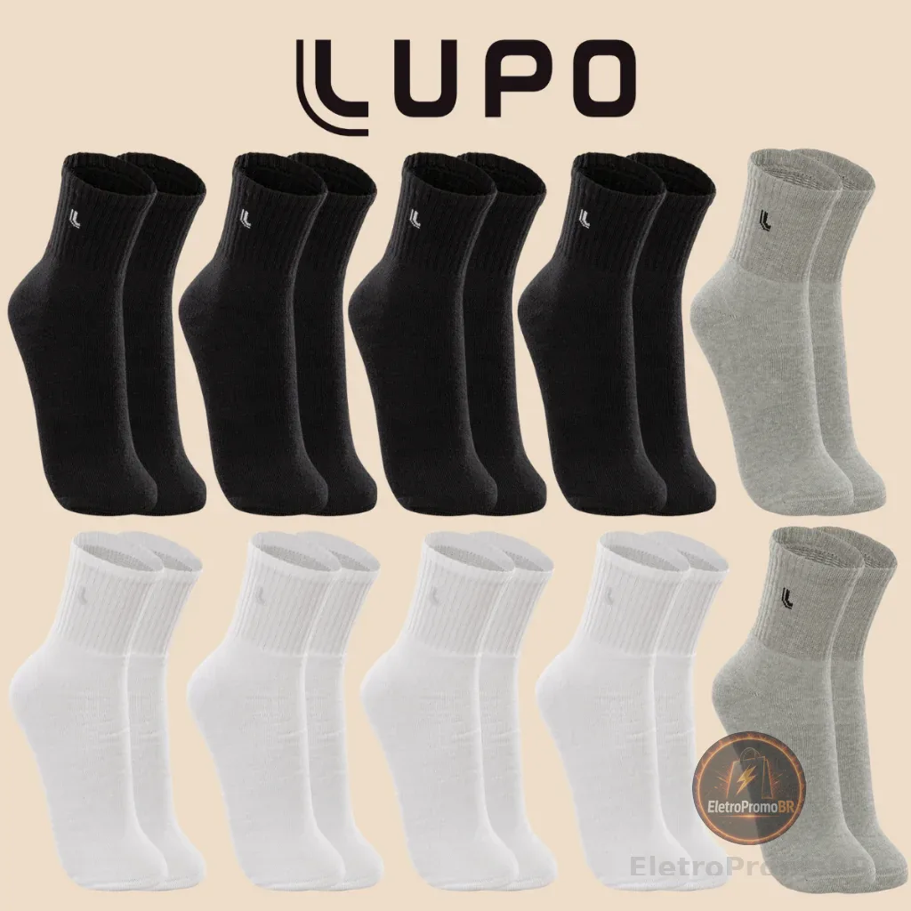 Kit De 10 Pares De Meias Lupo Cano Médio Unissex Em Algodão Tamanho 37 ao 44
