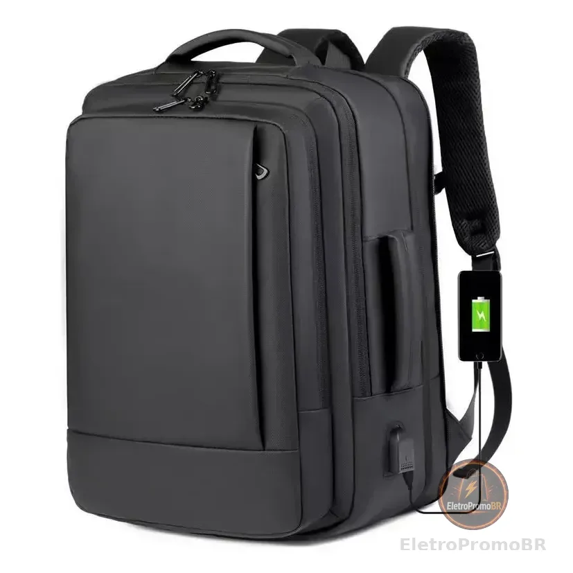 Mochila Dos Homens Com Faixa Impermeável Para Expansão Preto Liso