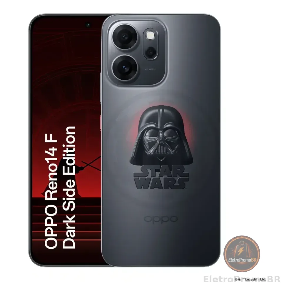Smartphone Oppo Reno 14f 5g Dark Side Edition 256gb 24gb Ram (12gb + 12gb Virtual Ram) Bateria 6000 Mah Câmera Ai 50mp Nfc Ip69