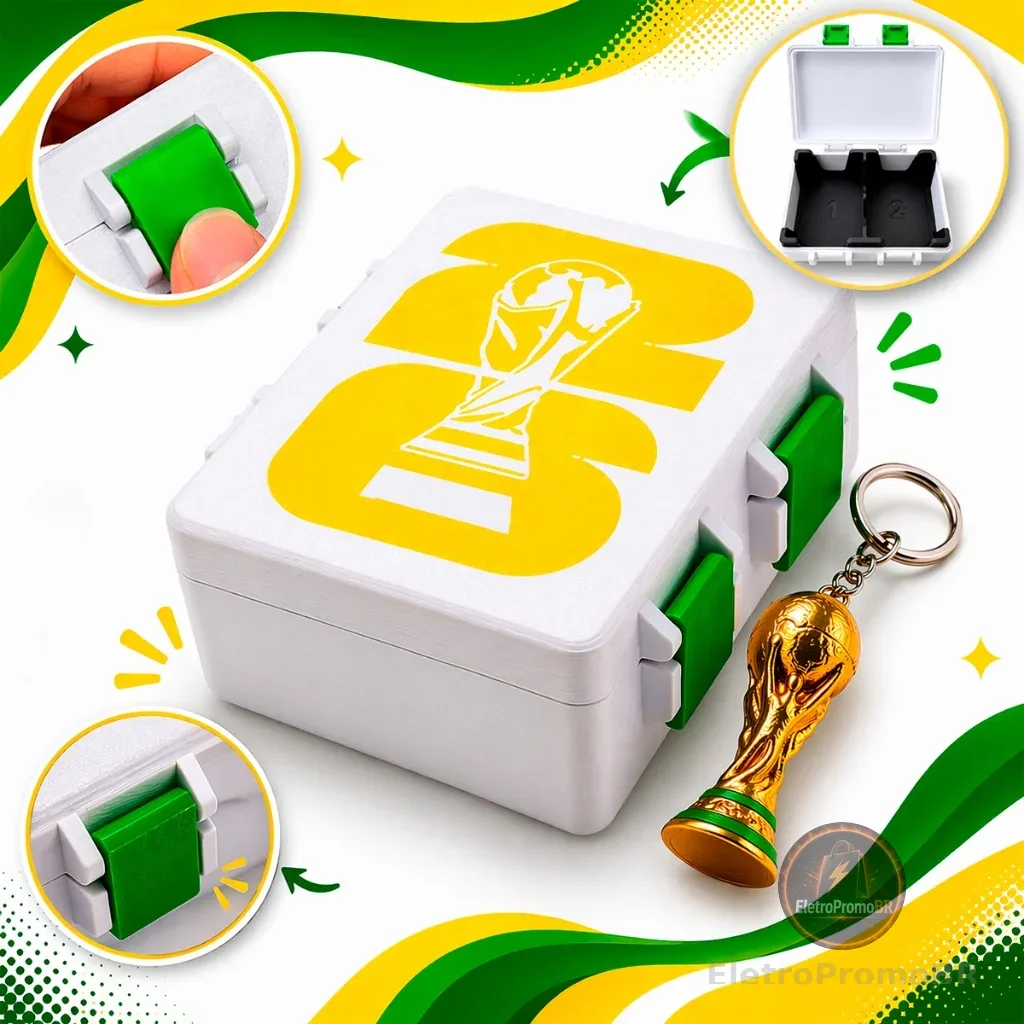 Case Porta Figurinhas Copa Do Mundo 2026 Maleta Estojo Organizador Cards + Chaveiro Troféu