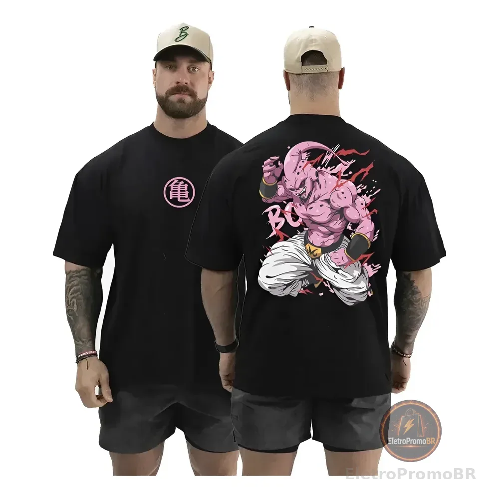 Camiseta Oversized Para Academia Musculação Treino Algodão Preto Estampa Frontal E Costas (personagem) G