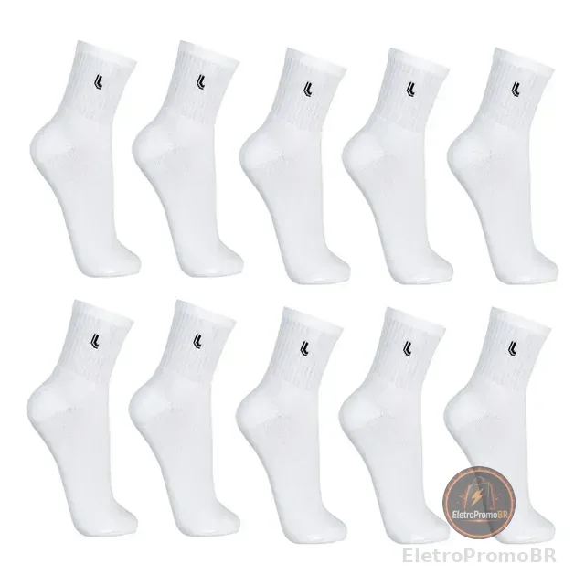 Kit Com 10 Pares De Meia Cano Médio Algodão Adulto Lupo