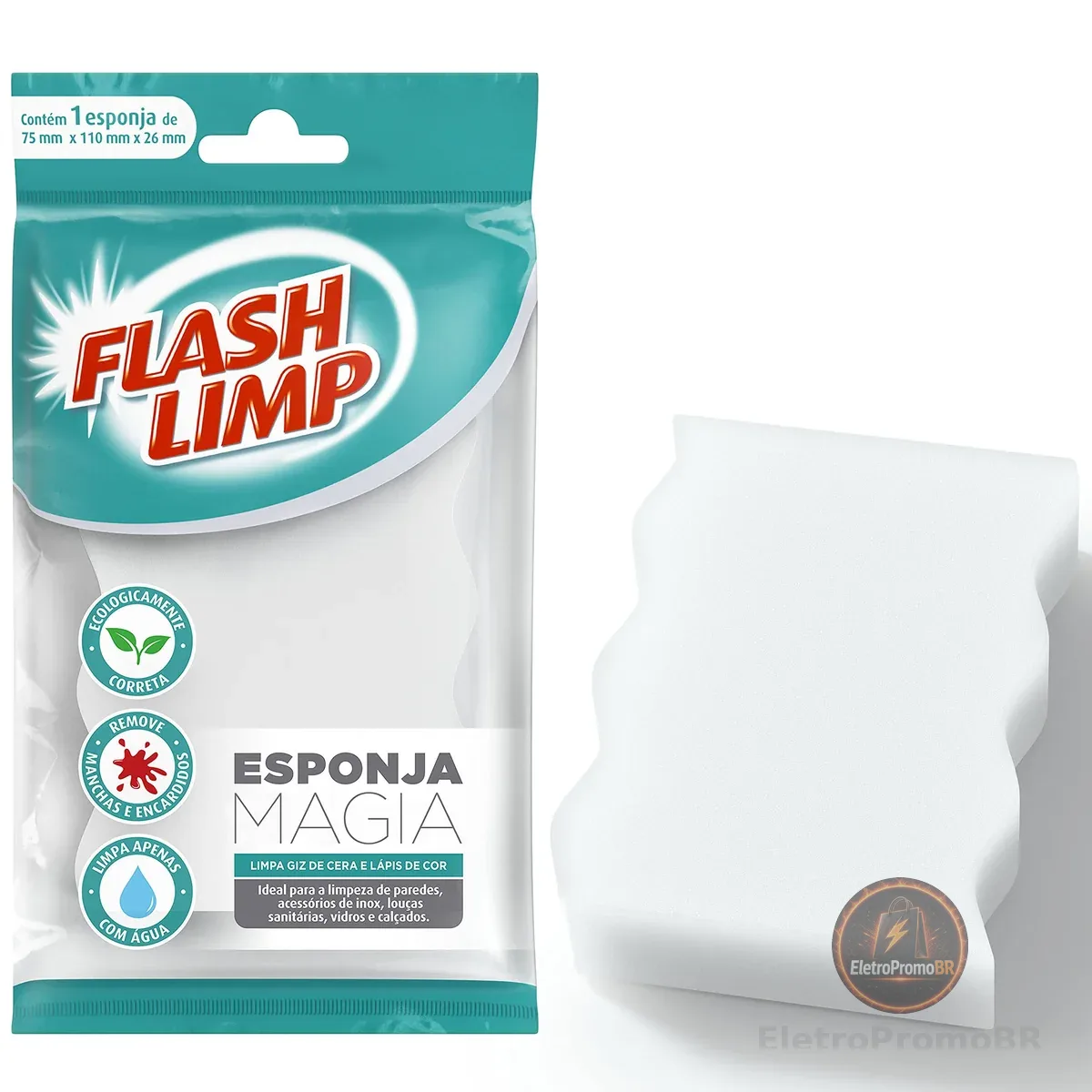 Flash Limp Esponja Magia Remove Rabiscos De Lápis De Cor E Giz De Cera Esp7757