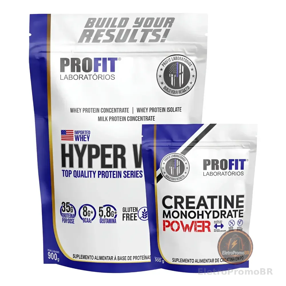 Kit Hyper Whey Protein + Creatina Monohydrate Power Profit Creme De Avelã 900g | Creatina Monohydrate 300g