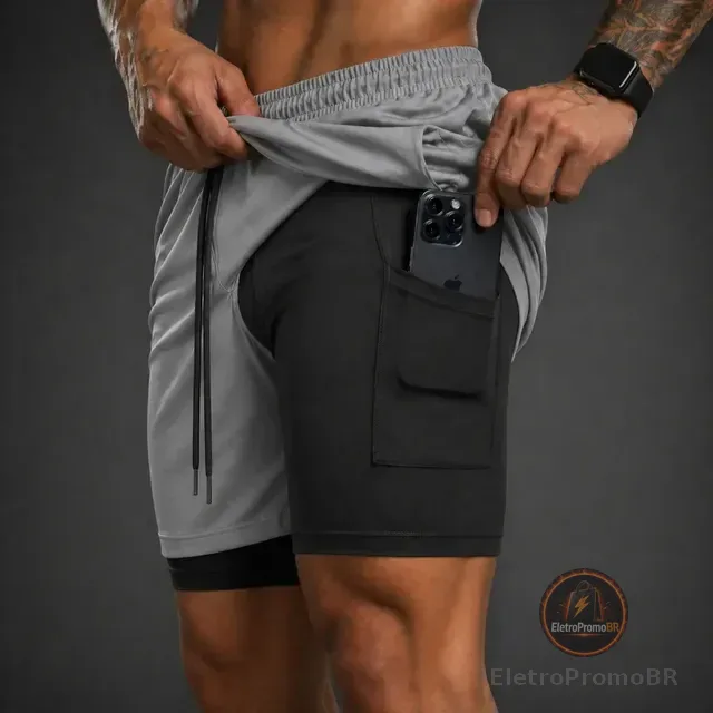 Bermuda Compressão Duplo Masculina 2 Em 1 Short Academia