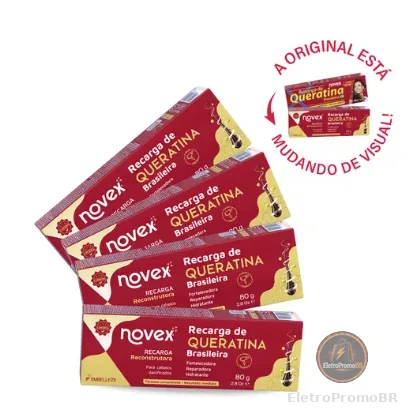Kit Compre 4 Pague 3 Tratamento Reconstrutor Novex Recarga de Queratina Brasileira