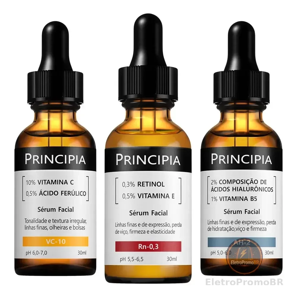 Principia Kit C/3 Séruns Vitamina C + Retinol + Hialurônicos