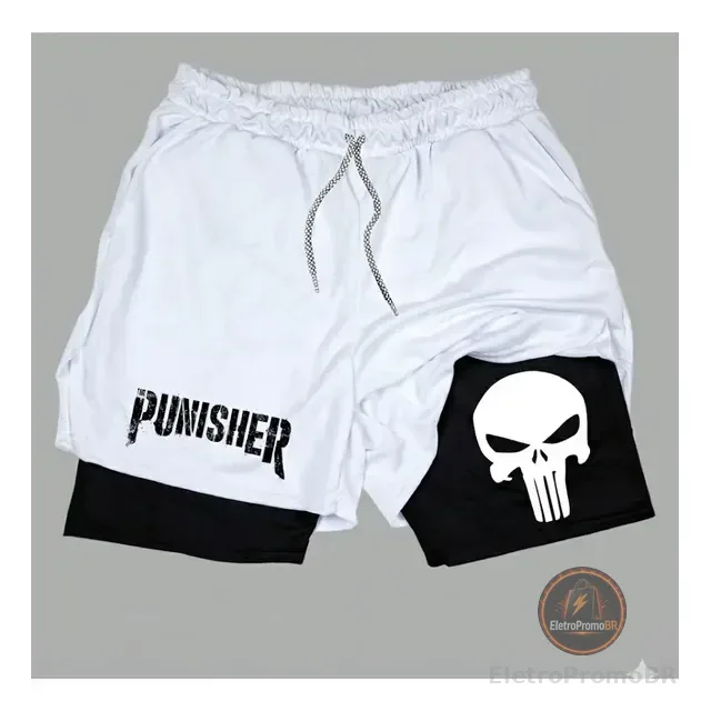 Short Dry-fit Compressão 2 Em 1 Academia Punisher Justiceiro