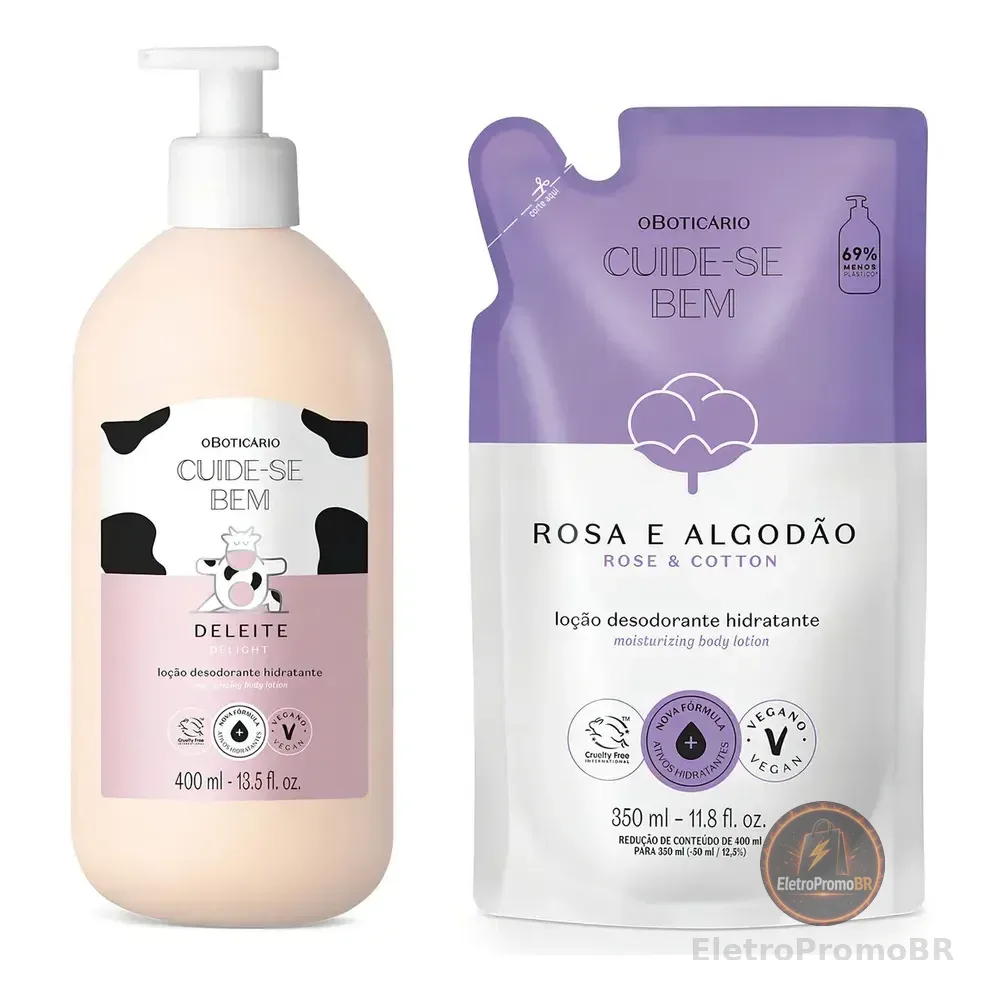 Combo Cuide-se Bem: Loção Corporal Deleite 400ml + Refil Ros Rosa E Algodão