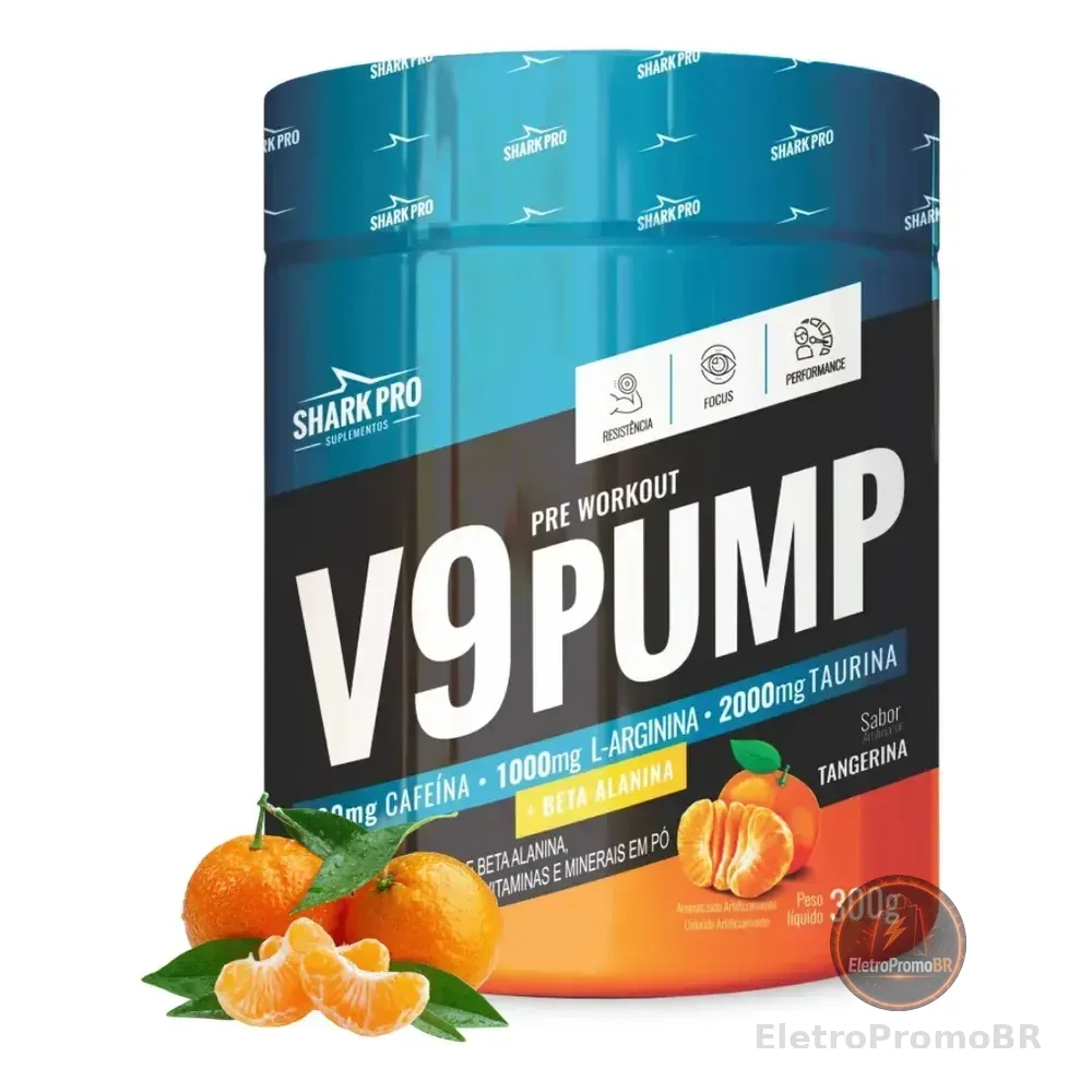 Pré Treino Shark Pro Tangerina 300g V9 Pump Energia E Força