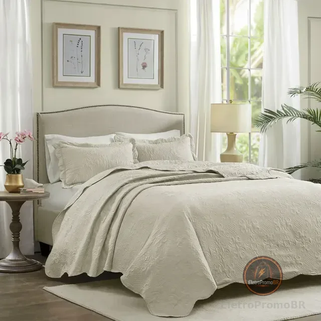 Kit Cobre Leito Colcha Cama Queen 240x260 Dupla Face Jogo