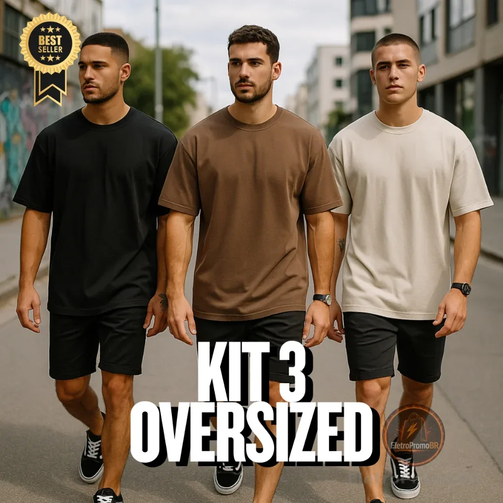 Kit 3 Camiseta Lisa Oversized Masculina Algodão Ideal com Calça Jeans
