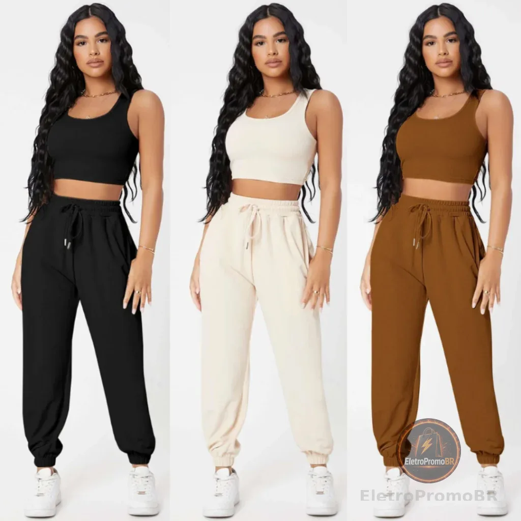 Conjunto Feminino Varias Cores Calça e Blusinha em Tecido Exclusivo Premium