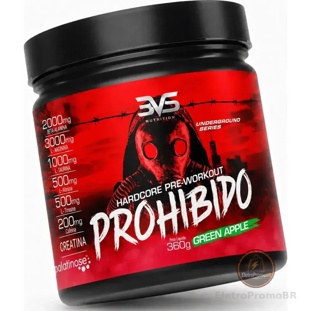 Pré Treino Prohibido 360g Sabor Green Apple - Fórmula Exclusiva Contendo Creatina, Beta Alanina, Taurina, L-tirosina, L-alanina, Cafeína, Arginina E Palatinose Maçã Verde