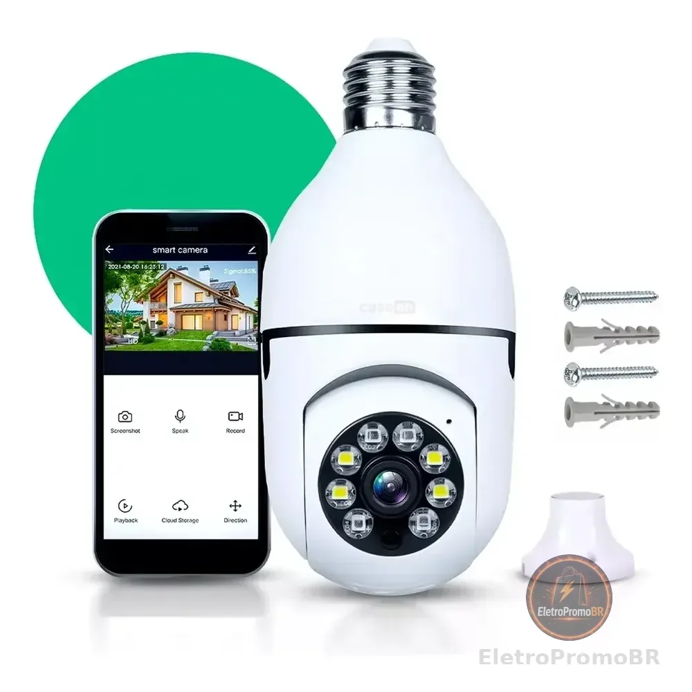 Câmera Lampada De Segurança Casenn Ip Wifi Com Visão Noturna Interna Externa App Yoosee Espiã 360º Cor Branco