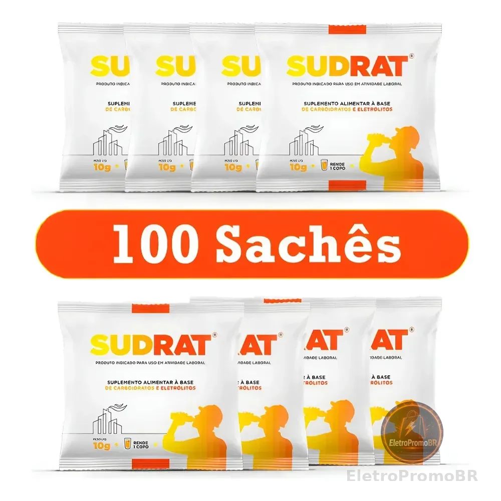 Carboidrato Sudrat Isotônico Em Pó Sabor Morango 100 Sachês Vegano