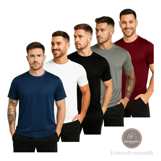 Kit 5 Camisetas Dry Fit Masculina Lisa Básica Academia Secar