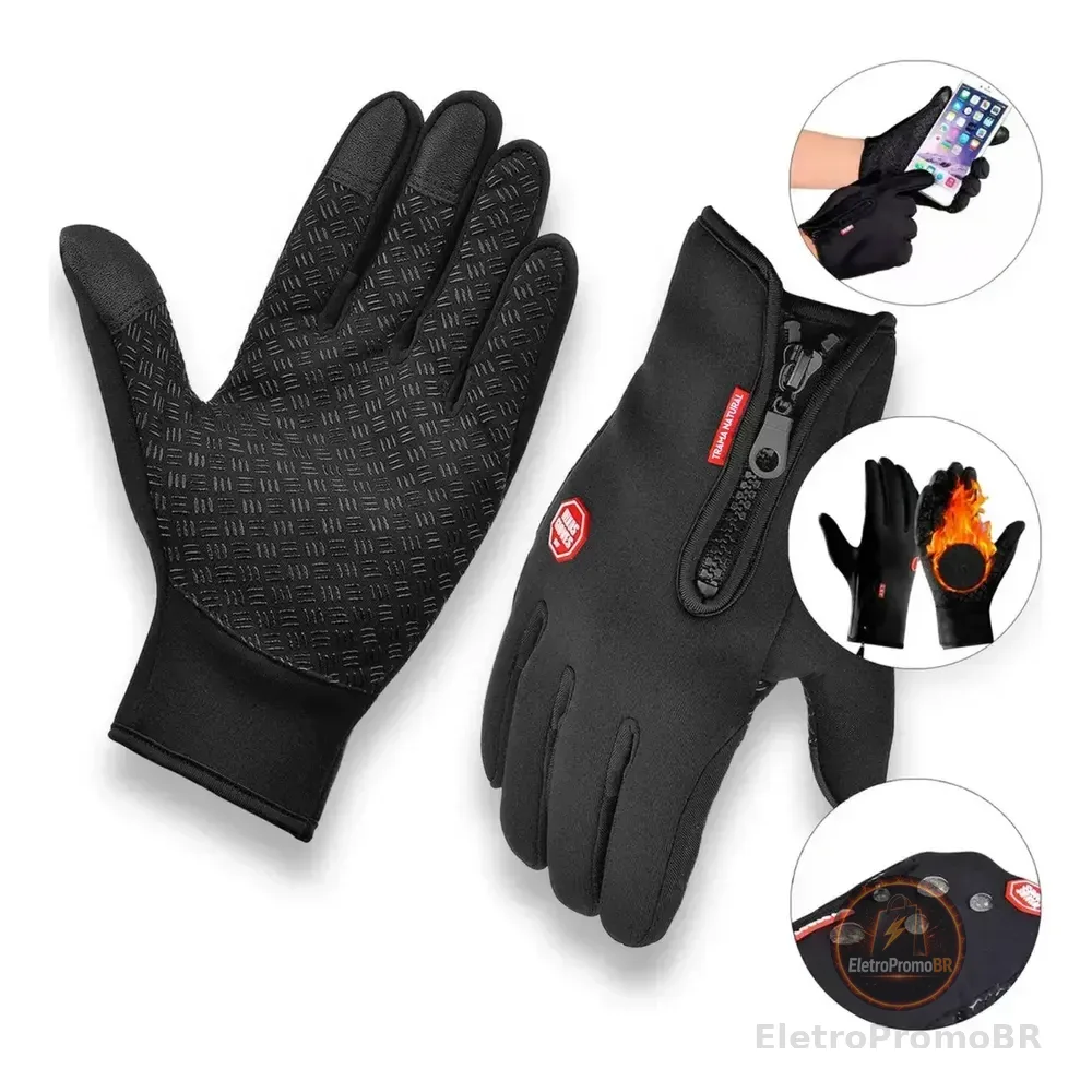 Par Luva Motoqueiro Térmica E Impermeável Com Touch Screen Cor Preto Tamanho Único