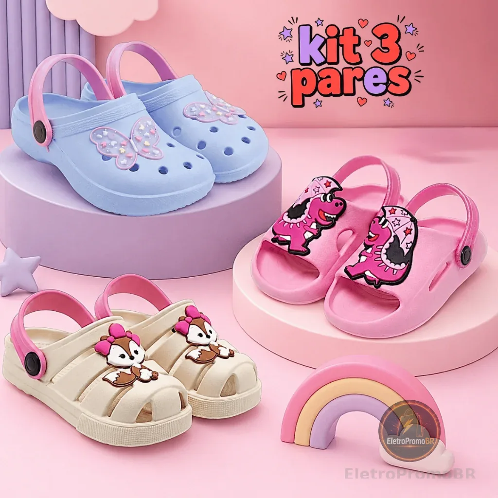 Kit 3 Pares Sandália Infantil Menina Confortável
