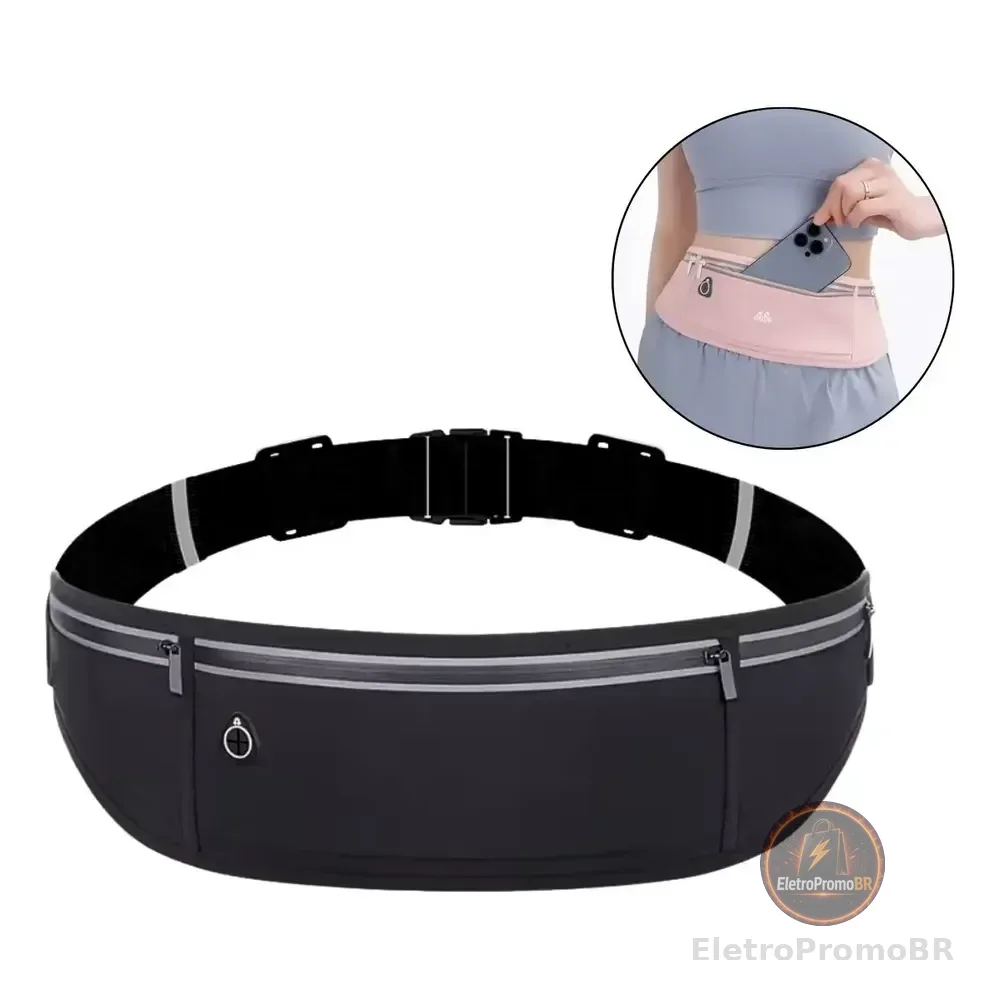 Pochete Fit Slim Impermeável Corrida Academia Porta Celular Preto