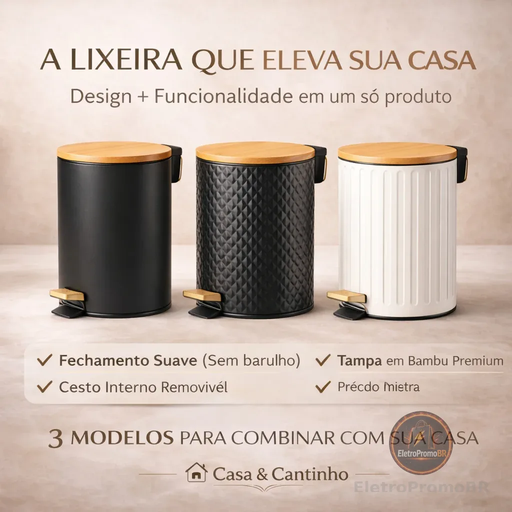 Lixeira Com Tampa e Pedal de Bambu para Casa Banheiro Cozinha Grande Amortecedor Decorativa Multiuso