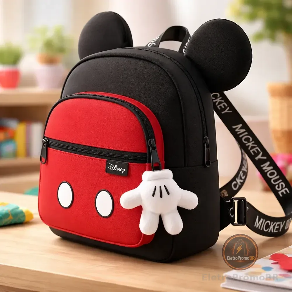 Mochila Passeio Pequena Infantil Creche Escolar Mickey Preto E Vermelho Liso