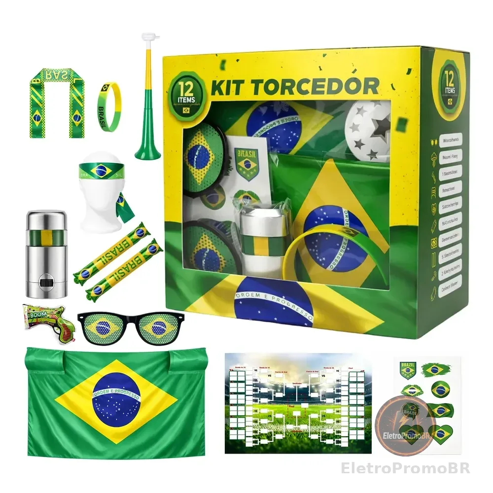 Kit 12 Copa Do Mundo 2026 Brasil-bandeira E Vuvuzelas E Mais