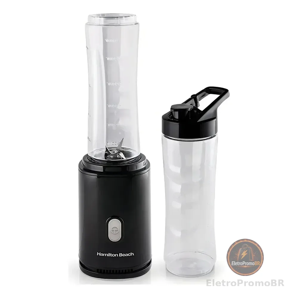 Liquidificador Portátil Hamilton Beach Individual 600 Ml Tritan Com 2 Garrafas, Para Shakes E Sucos Preto 127v