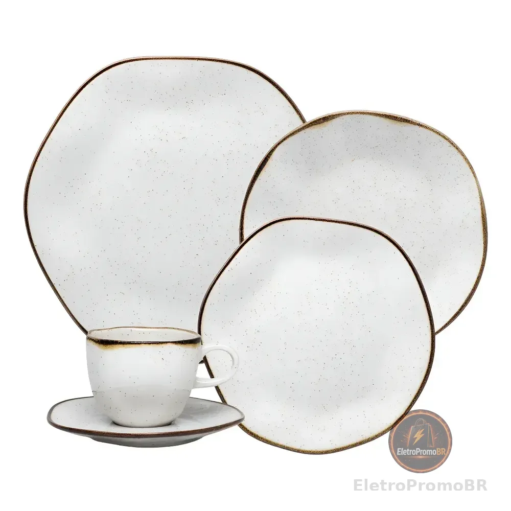 Aparelho De Jantar 30 Peças Ryo Maresia Oxford Porcelana Branco E Marrom Marrom E Branco Liso