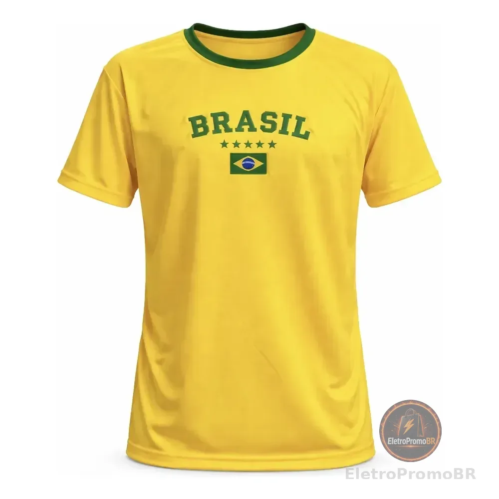 Camiseta Dry Fit Bordada Brasil Casual Esportiva Unissex Amarelo M