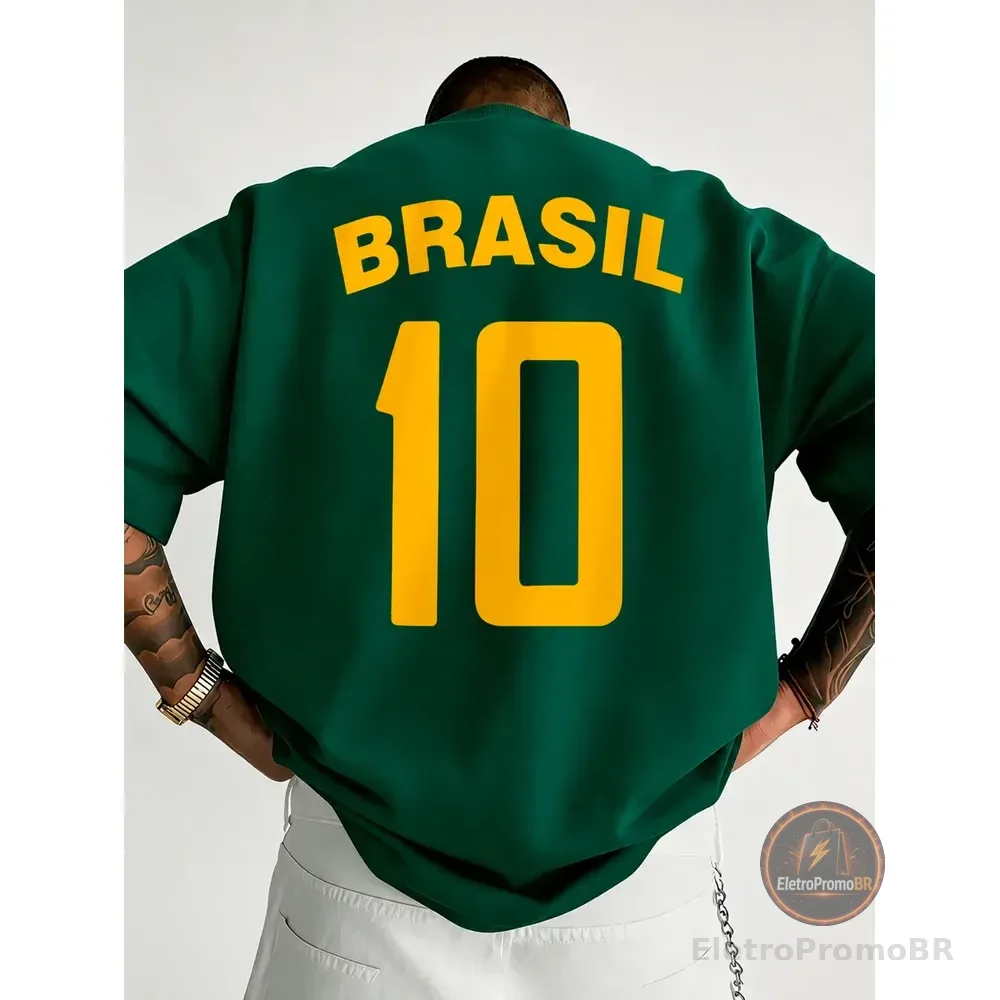 Camiseta Oversized Brasil Camisa Torcida Copa 2026 Hexa Over Verde Militar M
