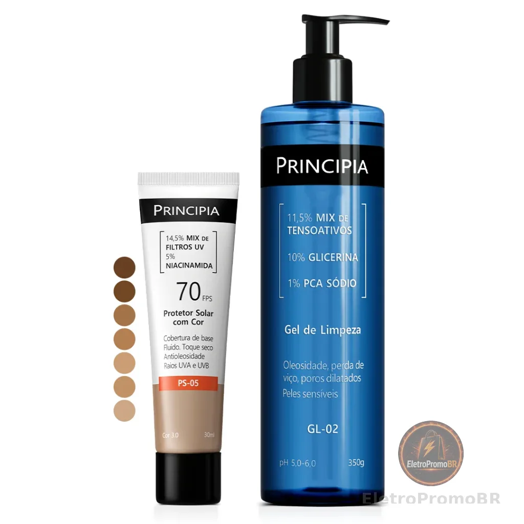 Principia Kit Todo Dia protetor com cor com: GL-02 + PS-05 FPS 70 (escolha seu tom)