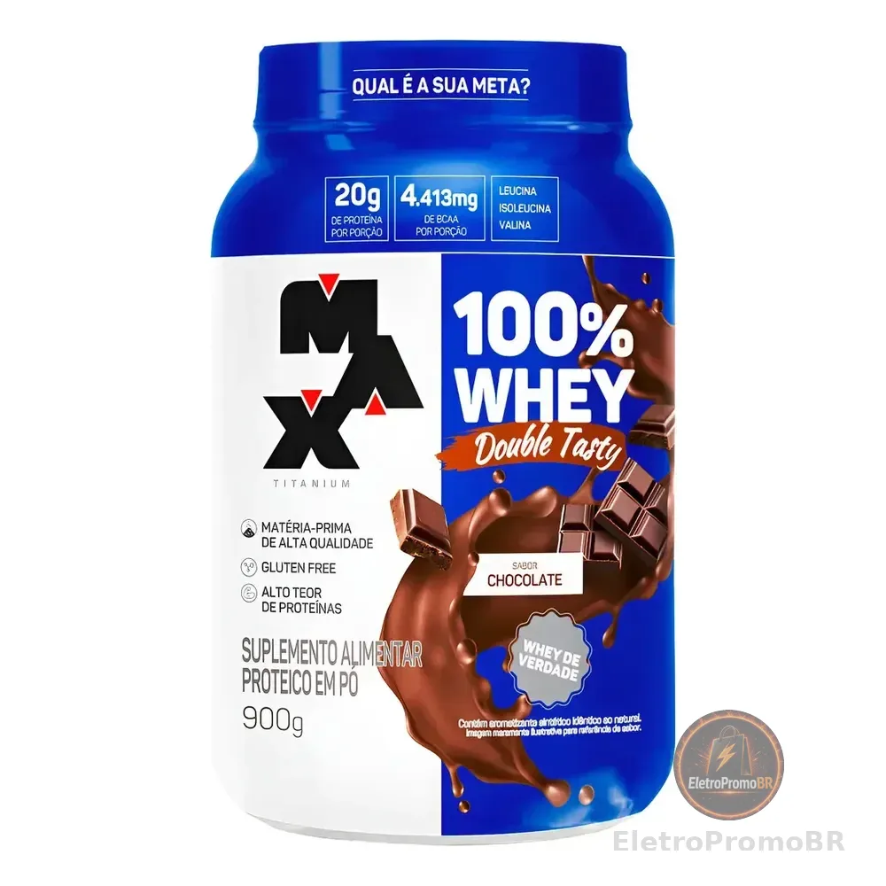100% Whey Double Tasty Pote 900g Max Titanium Sabor Chocolate